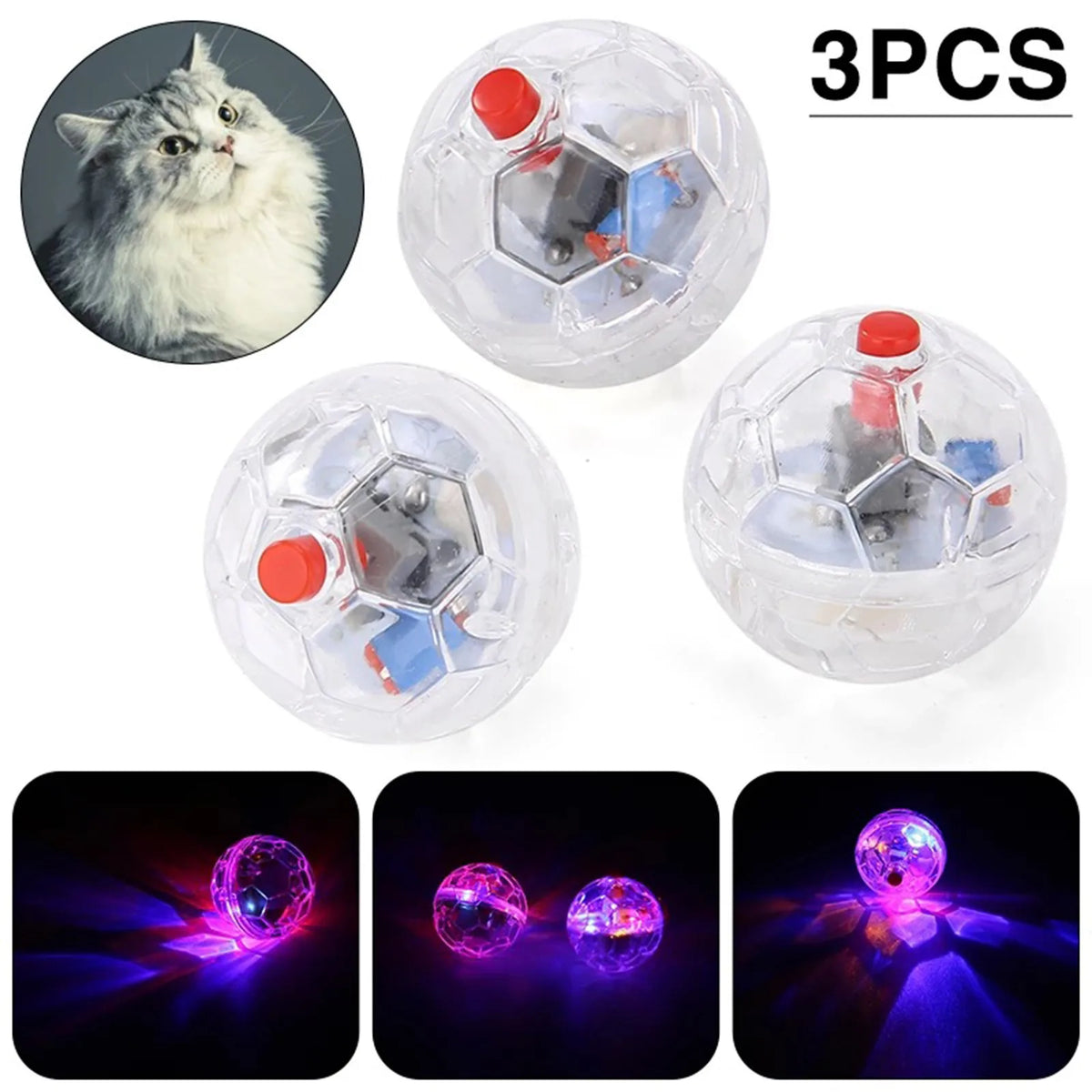 3-Pack LED Motion Activated Light Up Cat Balls | Interactive Pet Toy