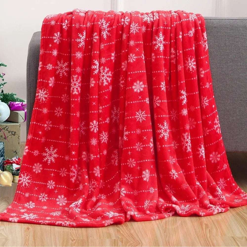Soft Christmas Throw Blanket – Elk & Snowflake Fleece Design