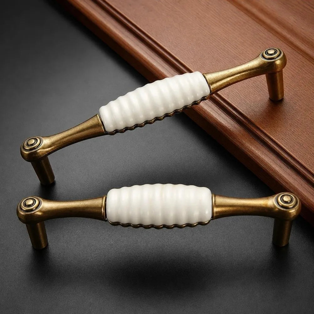 Zinc Alloy Ceramic Cabinet Pulls – Antique Gold Drawer Handles