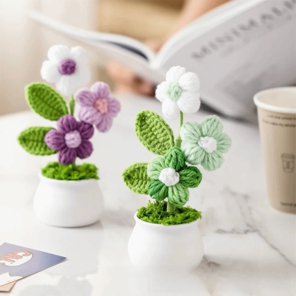 Mini Handwoven Crochet Rose Flower Pot – Decorative Gift