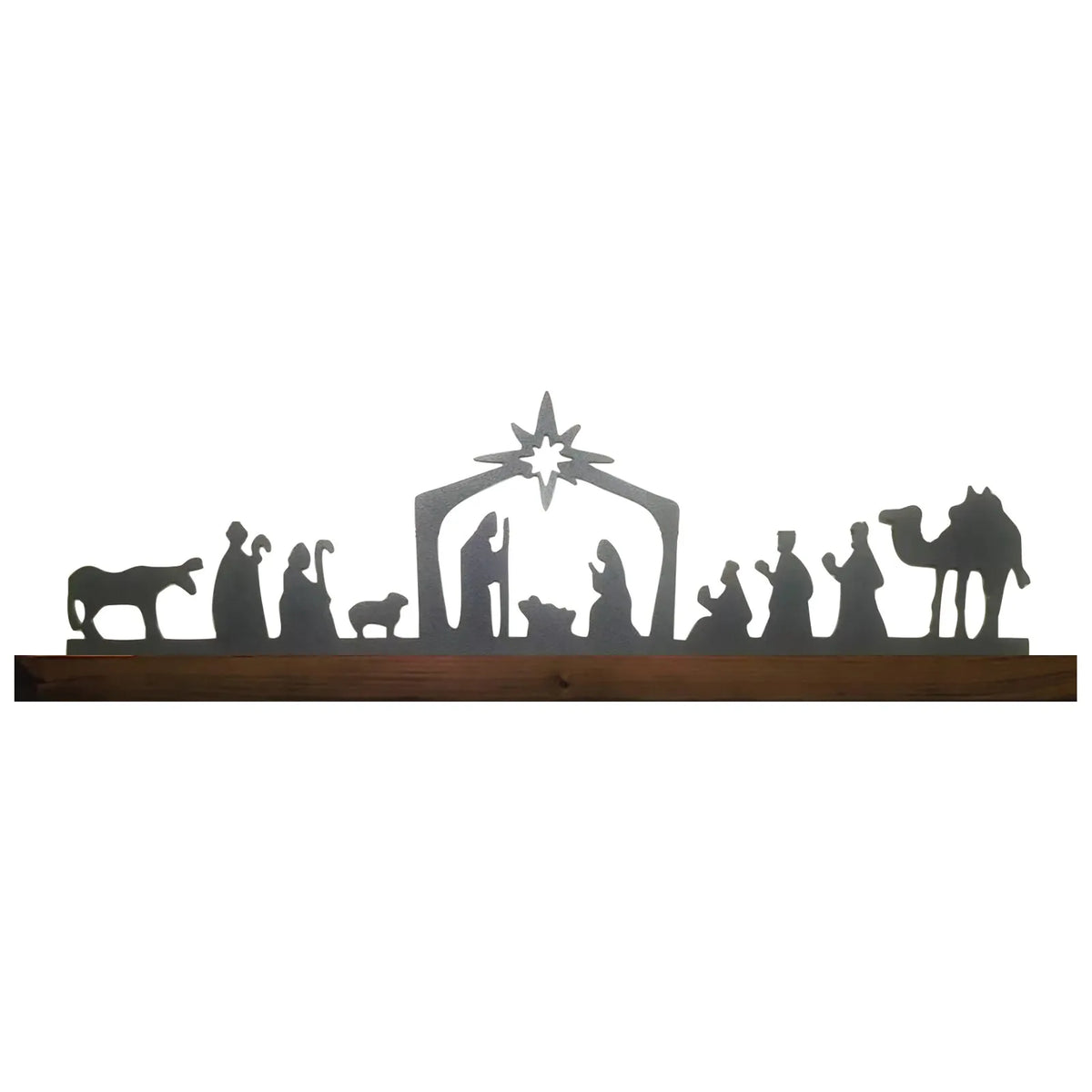 Nativity Scene Metal & Wood Tabletop Candle Holder