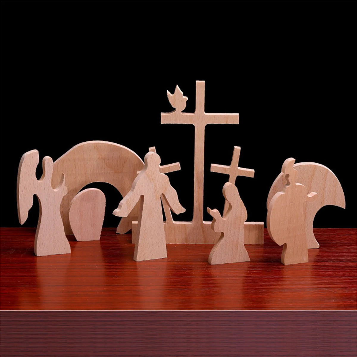 Easter Resurrection Scene Wooden Cross Decoration 9-Piece Set