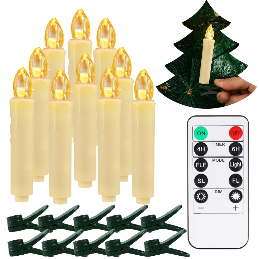 LED Flameless Flickering Taper Candles with Clips & Remote