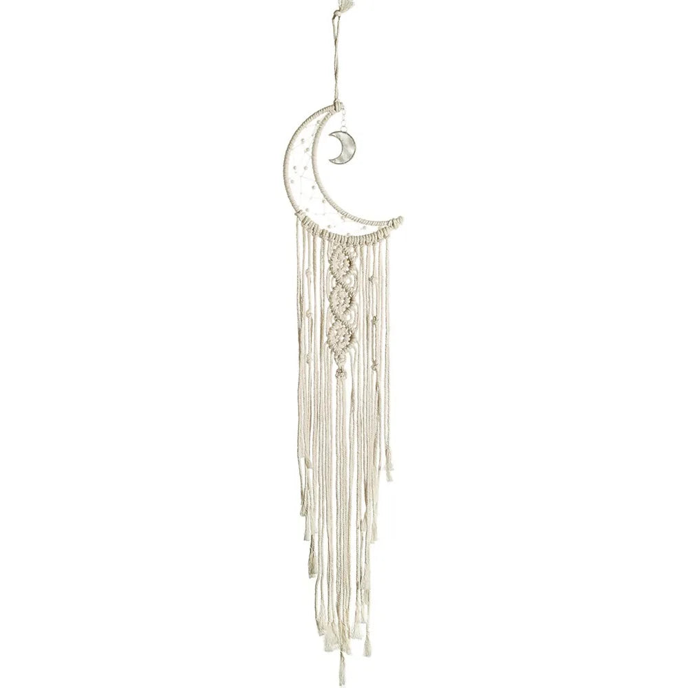 Moon Dream Catcher Cotton Macrame White Wall Hanging 94cm