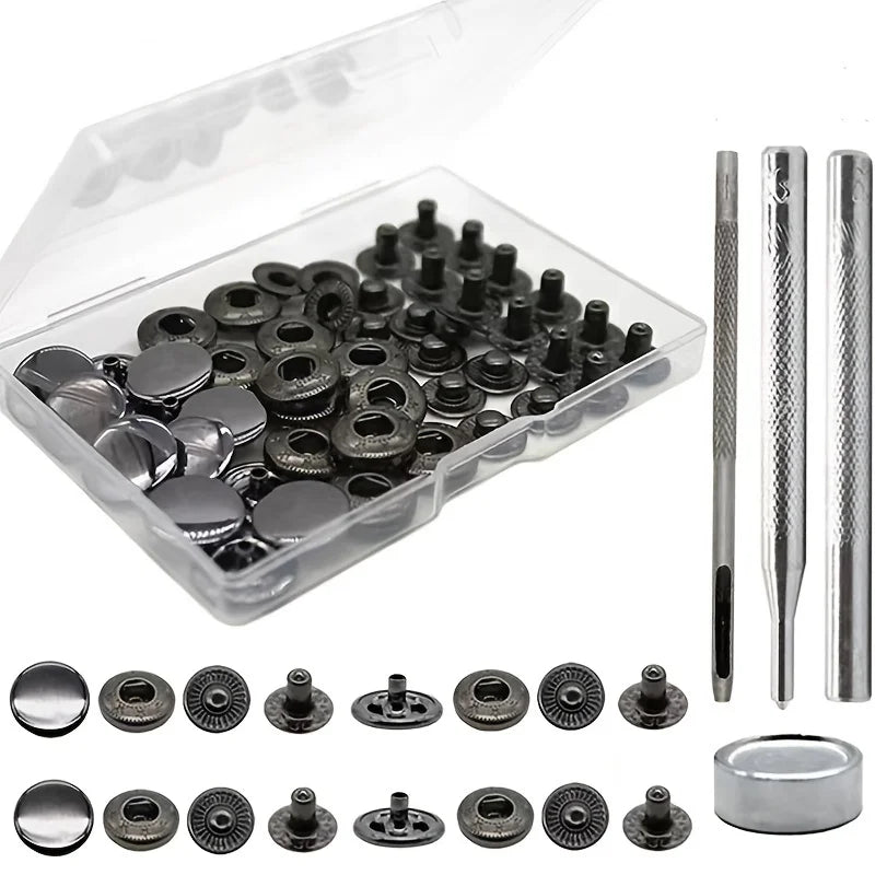 12 Sets Brass 15mm Snap Fasteners Kit – Metal Press Studs