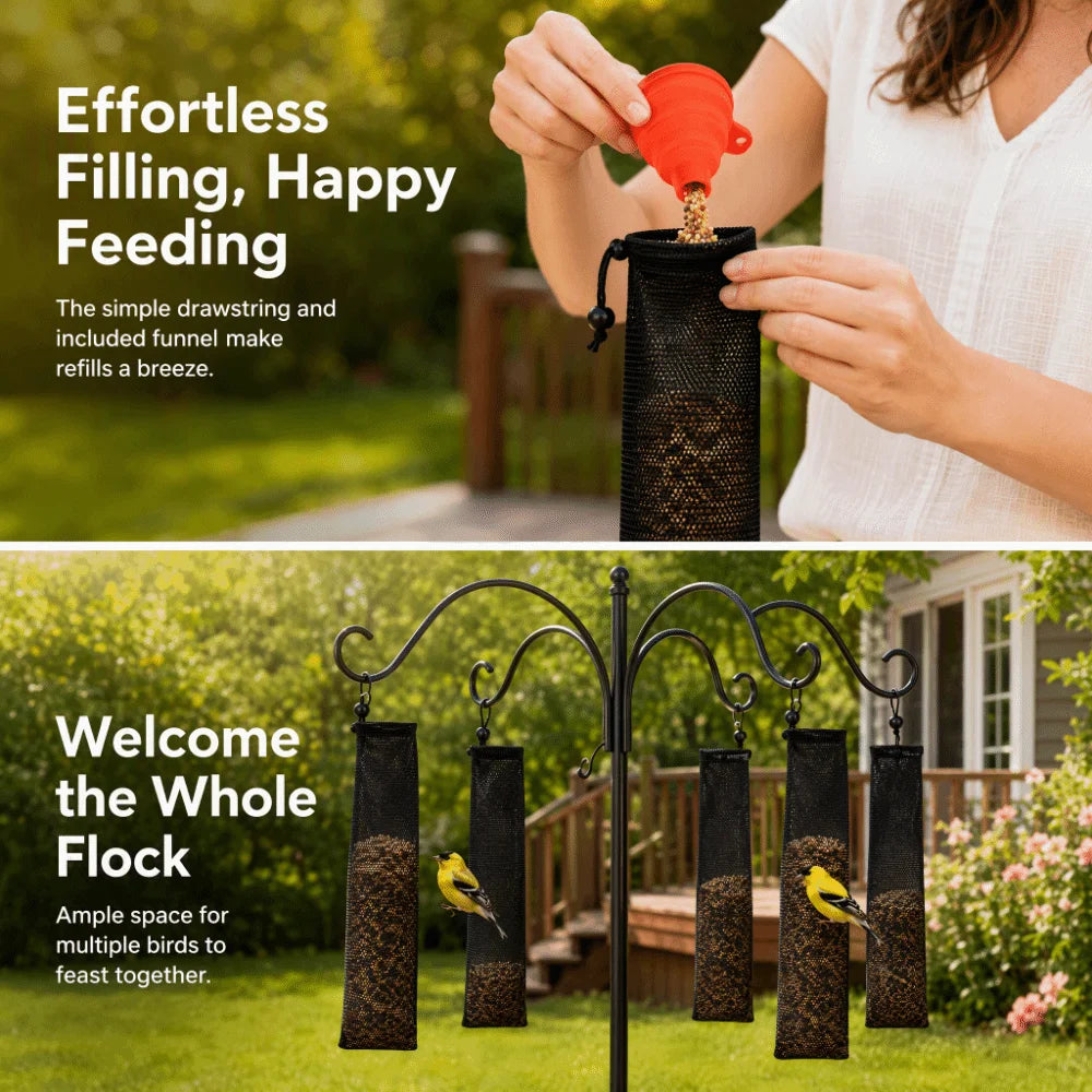 8-Pc Nylon Mesh Bird Sock Feeder Set with Funnels – 800ml