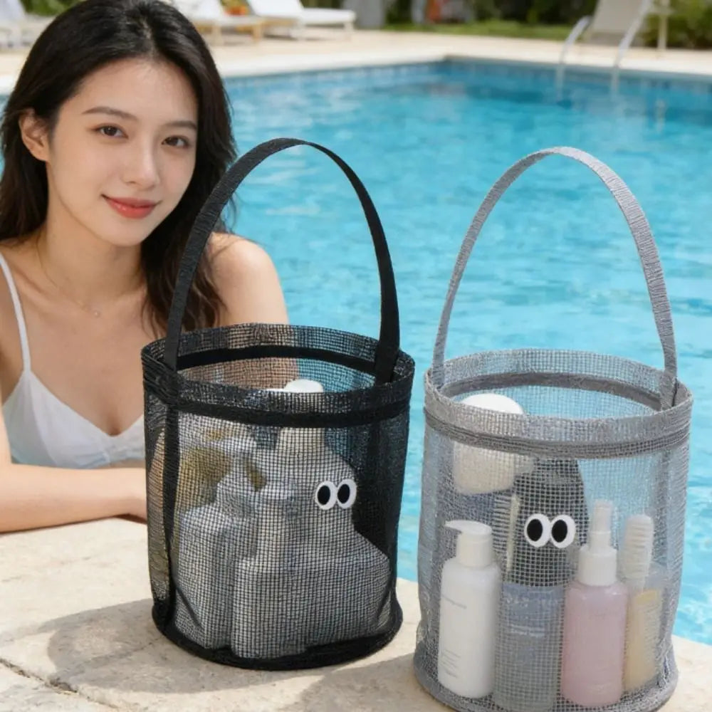 Foldable Mesh Beach Bucket Bag – Shell Collecting Tote with Strap