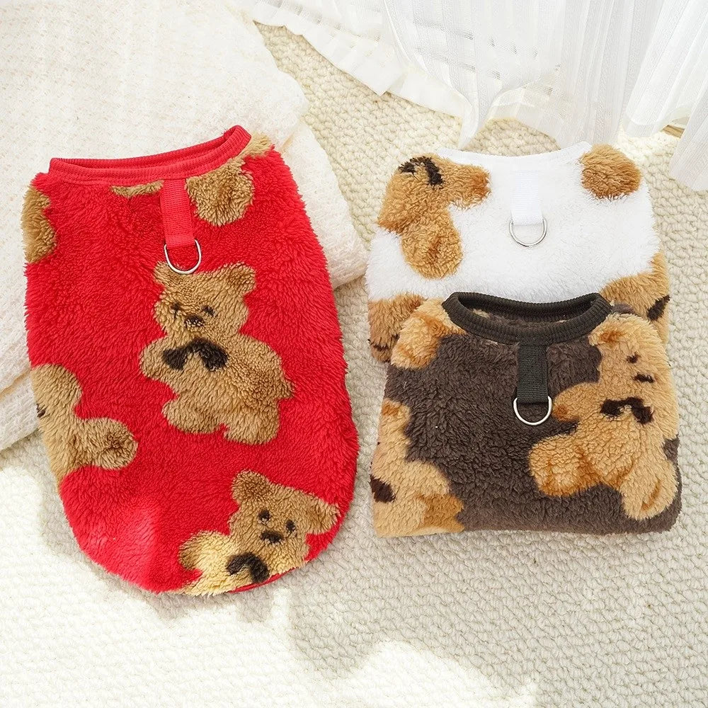 Winter Fleece Bear Pattern Dog Vest – XS to 9XL | Pet Sweater