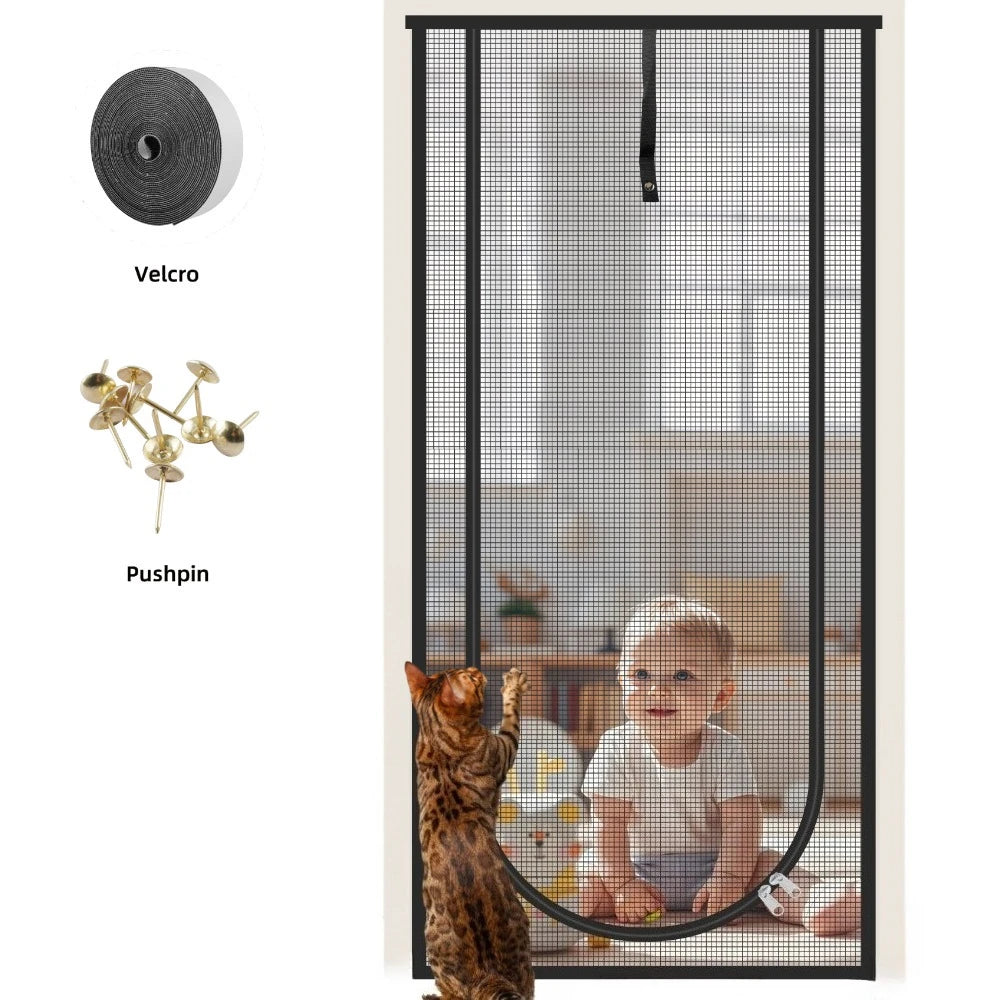 Heavy Duty Cat Screen Door with Dual Zippers – Scratch Proof