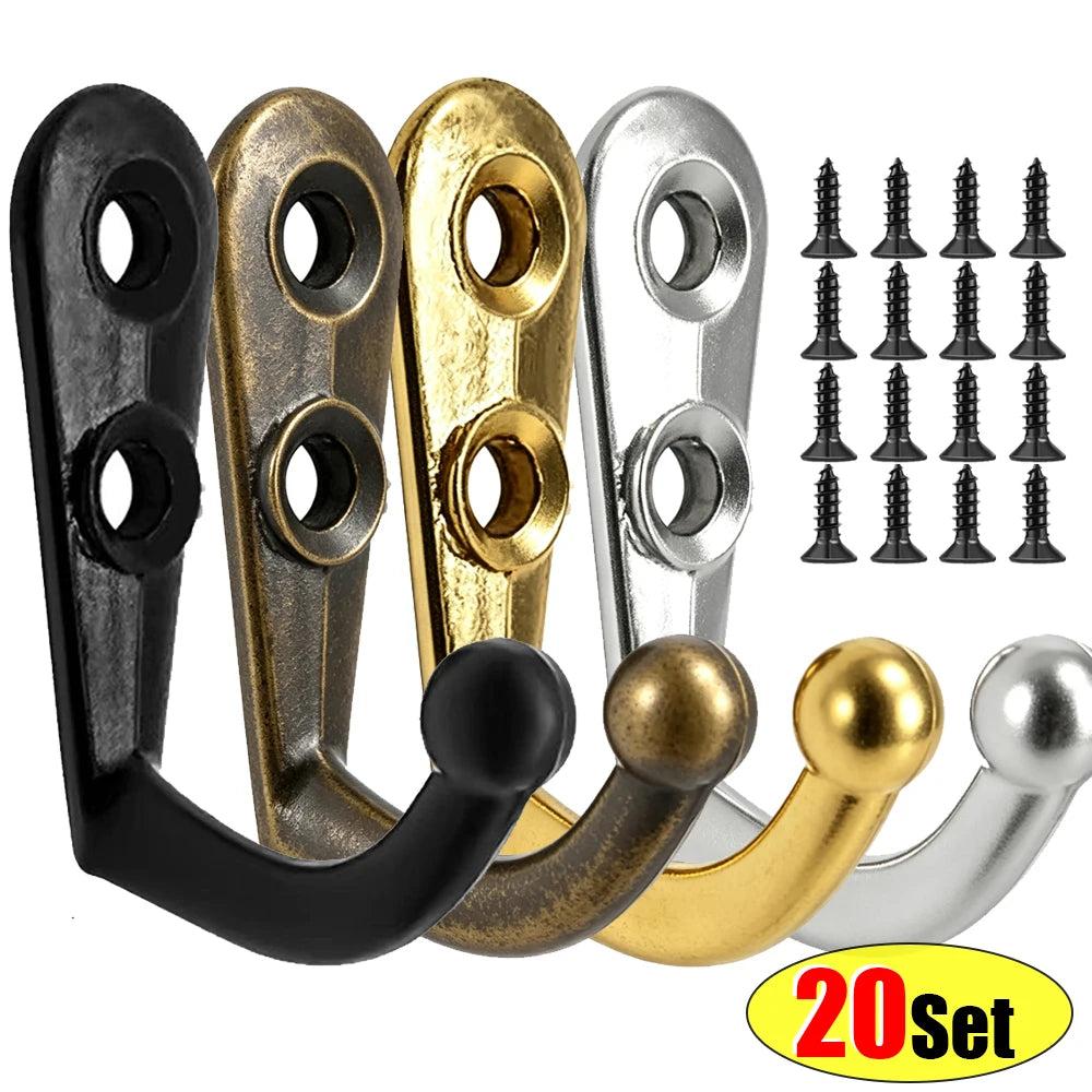 20-Set Zinc Alloy Wall Hooks with Screws – Retro Coat & Key Hanger