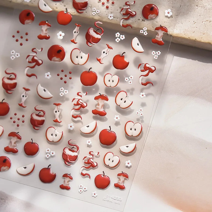 5D Jelly Red Apple Nail Art Stickers – Kawaii Fruit Decals