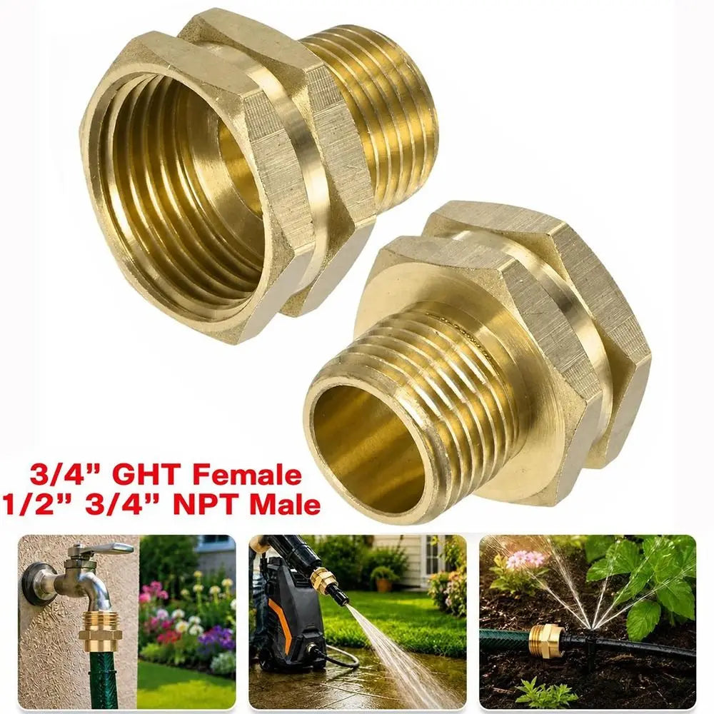 Brass 3/4" GHT to NPT Male Garden Hose Adapter Fitting
