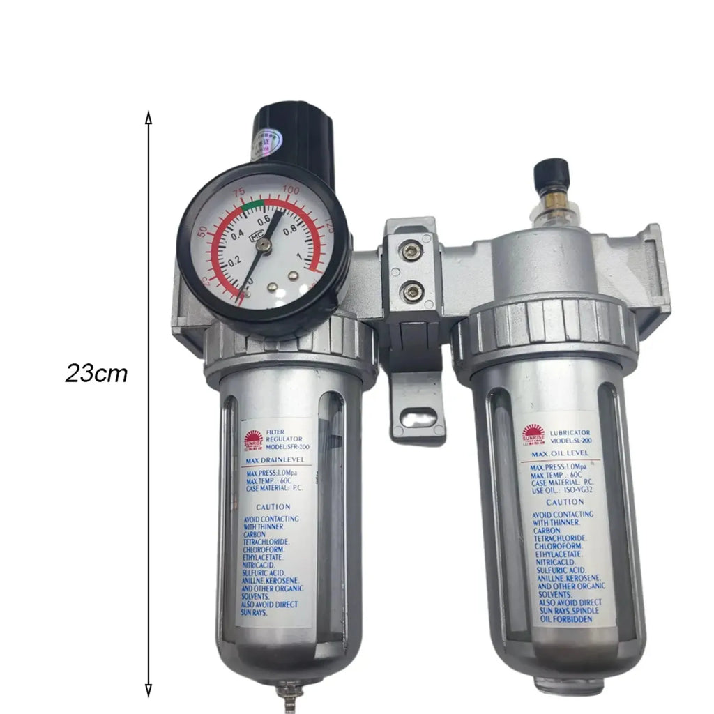 3-in-1 Pneumatic Air Filter Regulator Lubricator Unit w/ Gauge