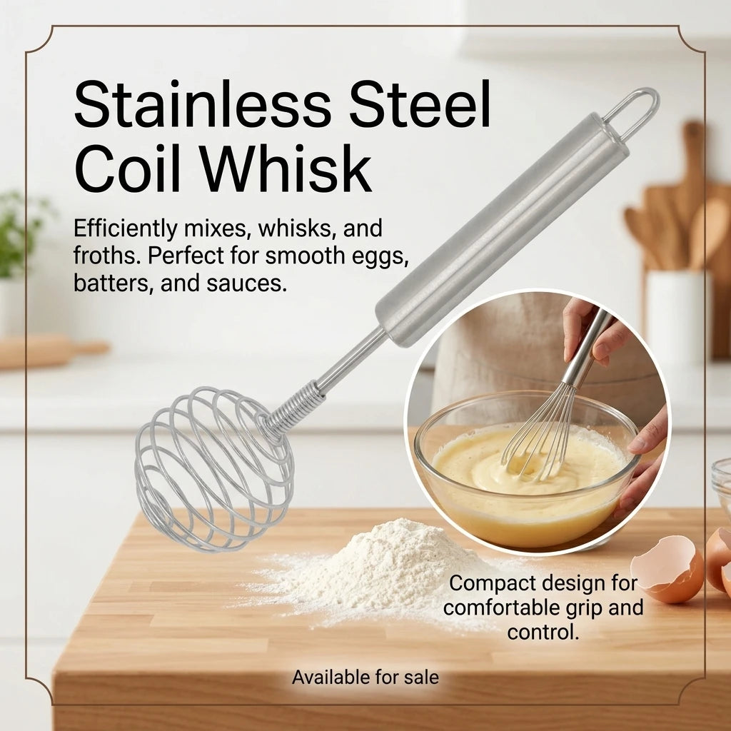 Stainless Steel Manual Whisk – Ergonomic Egg Beater Tool