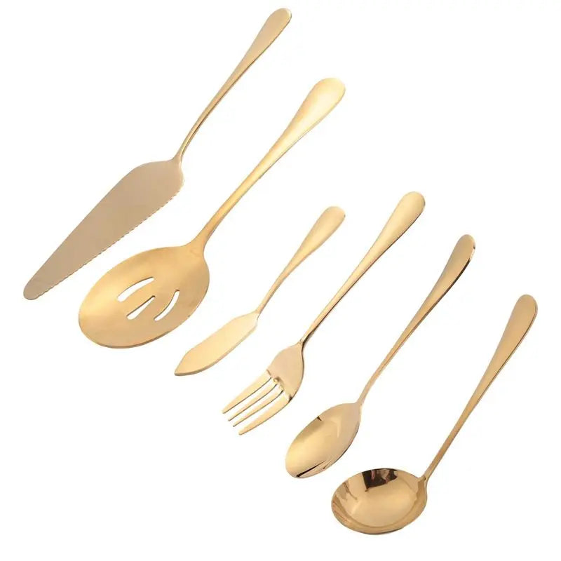 6-Piece Stainless Steel Serving Flatware Set | Cake Server & Spoons