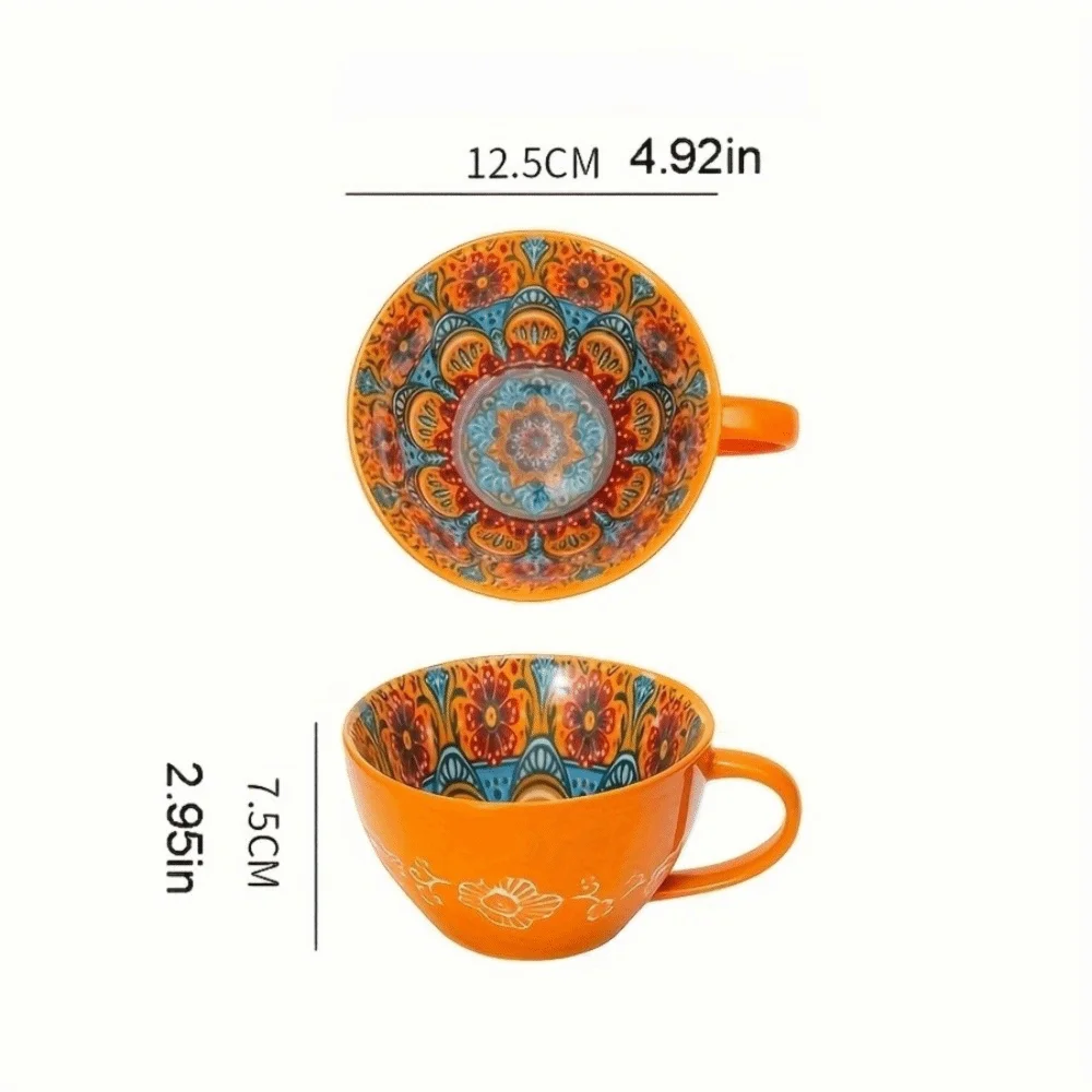 15oz Boho Hand-Painted Ceramic Mug | Microwave Safe