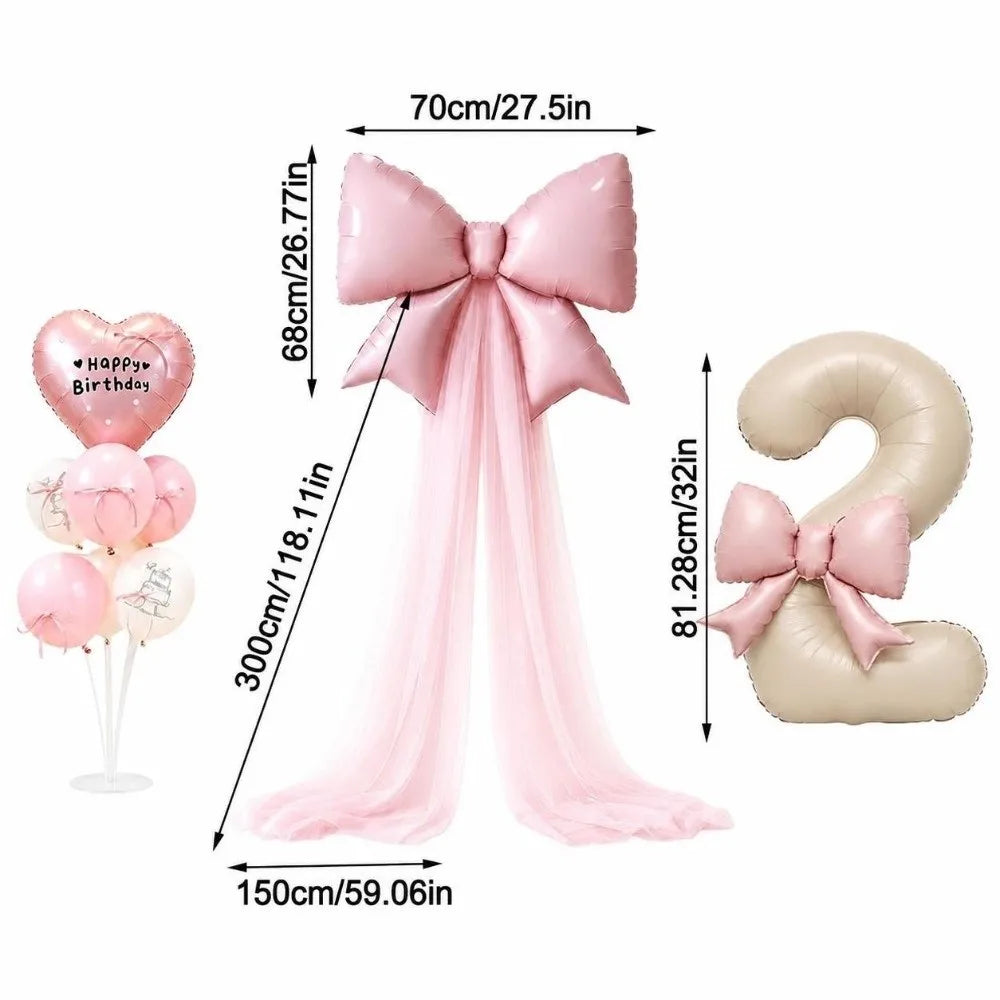 DIY Bow Balloon Set – 32" Foil Number Balloons & Pink Mesh