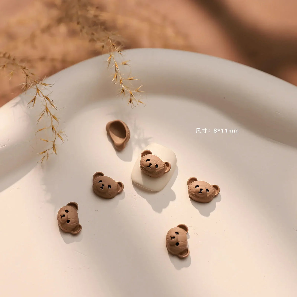 2PCS Autumn Metal Nail Charms Bear Bow Flower DIY Decorations