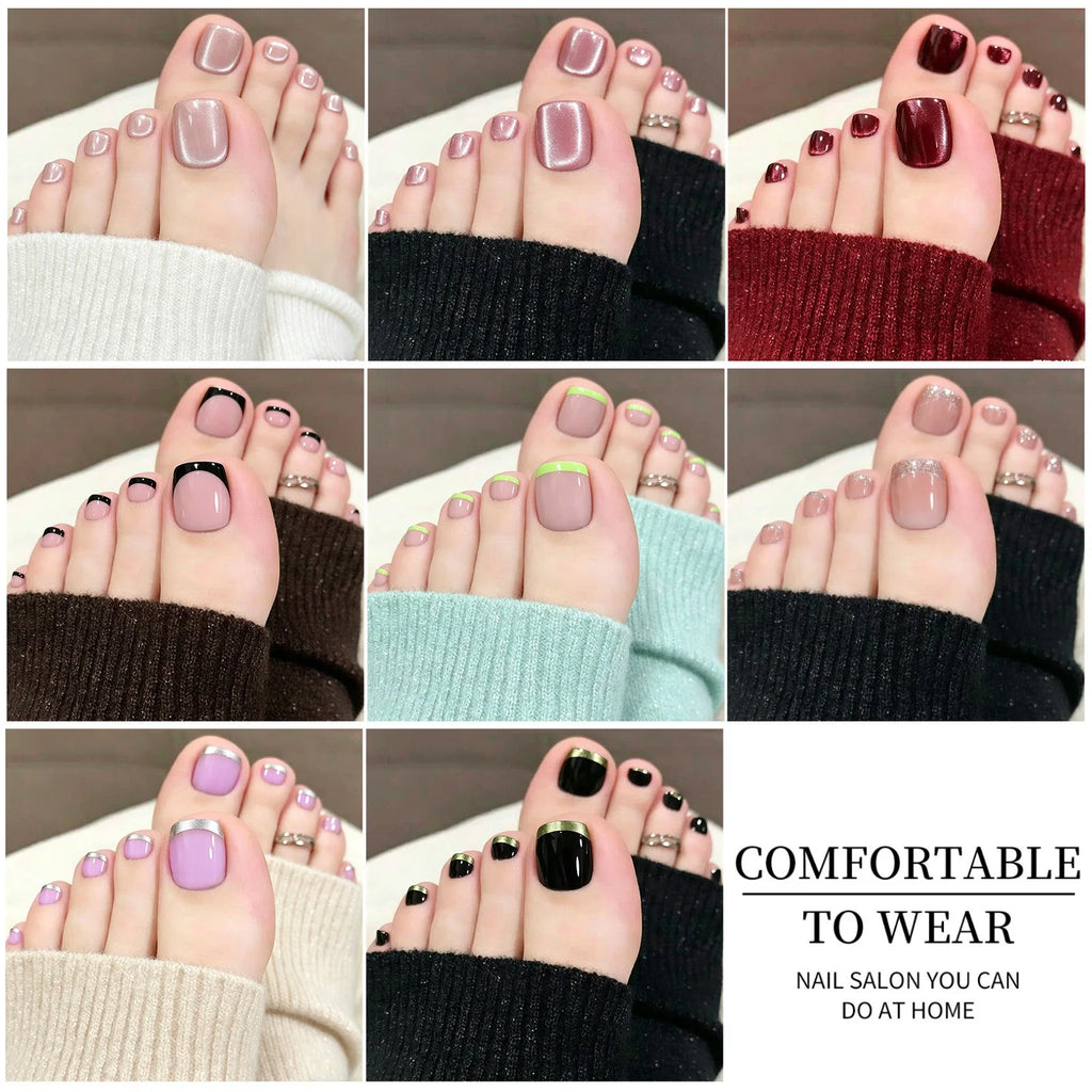 96Pcs Press On Toenails Cat Eye French Glitter Full Cover Tips