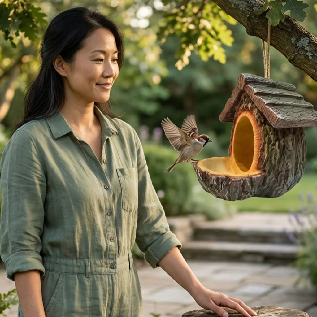 Tree Stump Bird Feeder – Rustic Hanging Wild Bird Feeder
