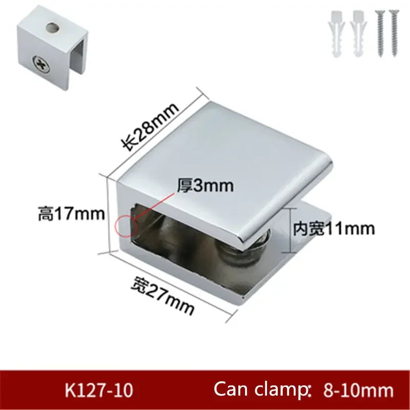 Square Zinc Alloy Glass Clamp Bracket | Glossy Shelf Support Pair
