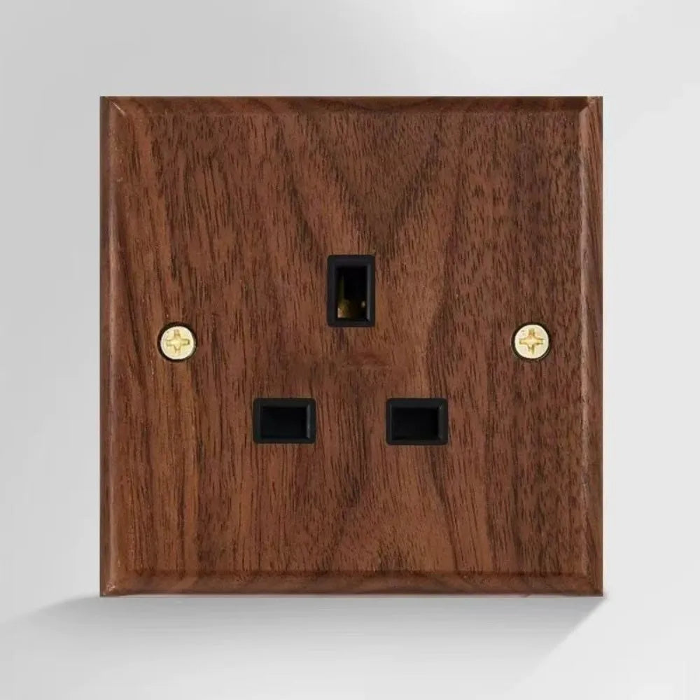 Walnut Wood Brass Toggle Wall Switch & Socket Panel 86mm