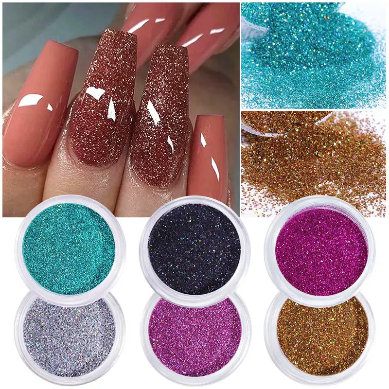6-Pc Holographic Nail Glitter Sequins & Pigment Powder Set
