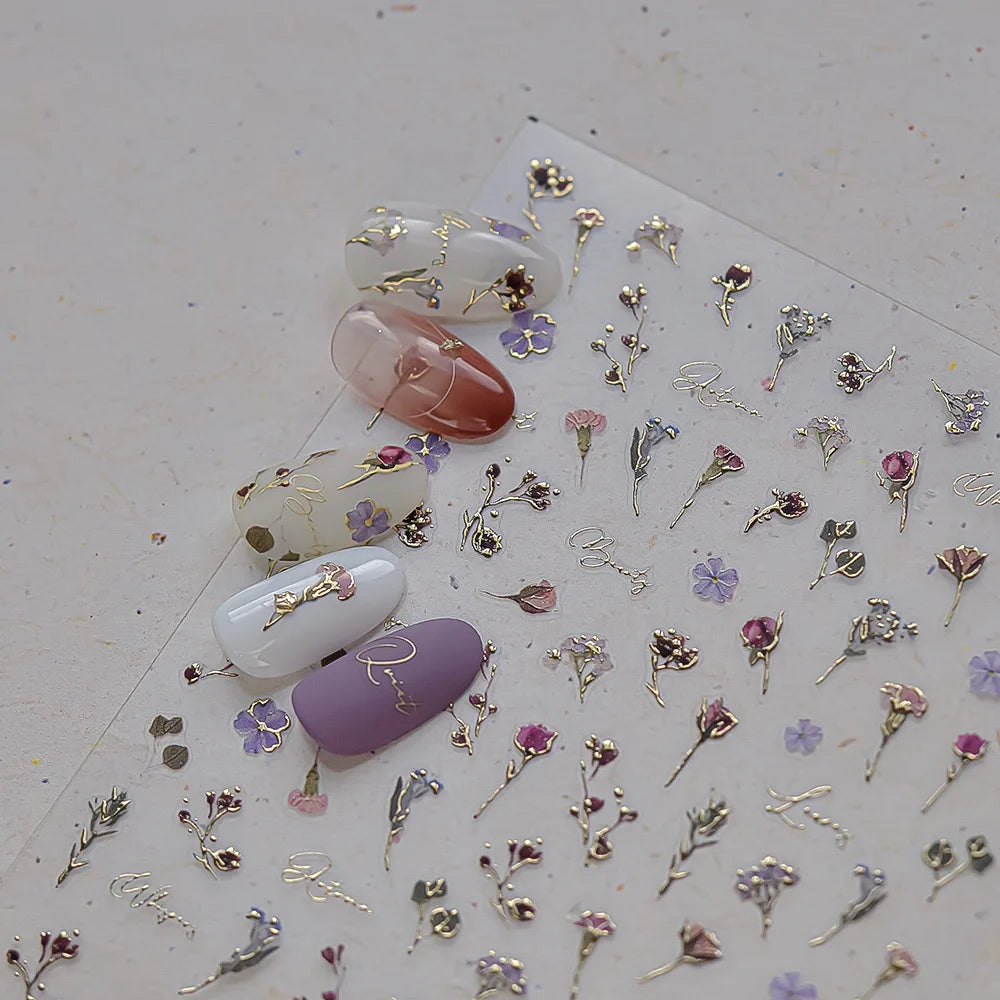 Bronzing Rose & Golden Leaf Nail Art Stickers | DIY Decals