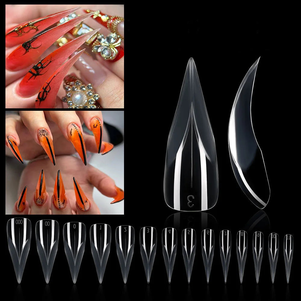 140Pcs Clear Stiletto Nail Tips – Eagle & Cat Claw Forms