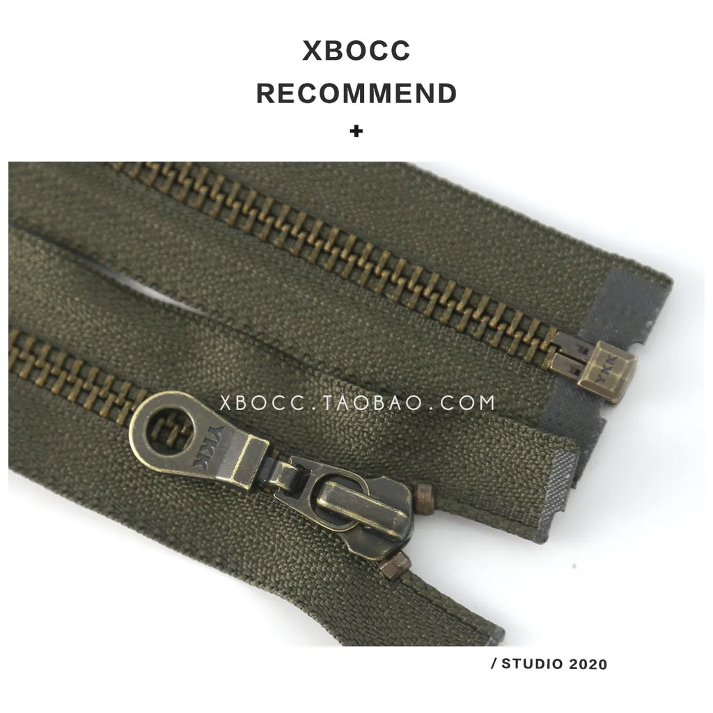 YKK No.5 Bronze Metal Zipper Army Green Cloth Nickel-Free