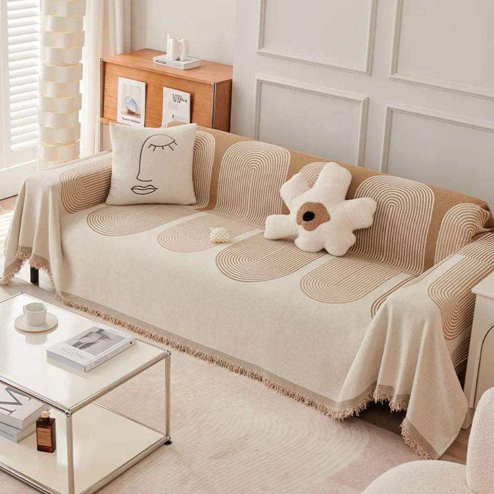 Chenille Sofa Cover Anti-Slip Universal Geometric Throw Blanket