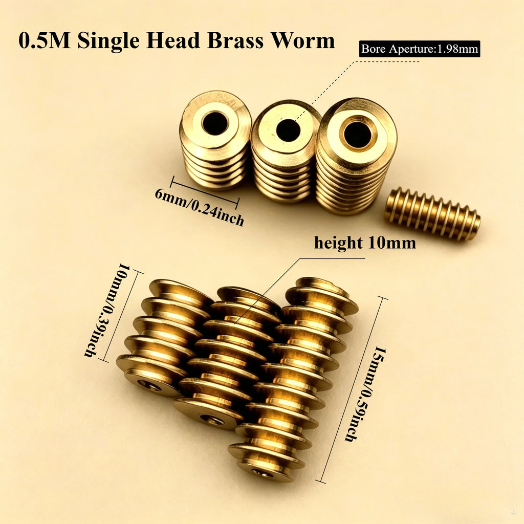 10pcs Brass Single-Head Worm Gear 0.5 Module 6–7mm OD