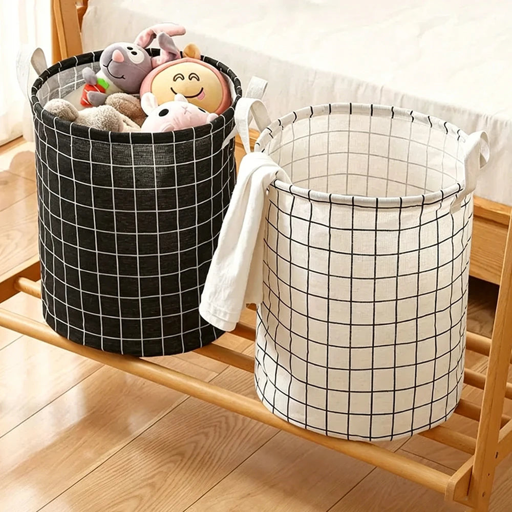 Foldable Plaid Laundry Hamper Basket with Handles – Large