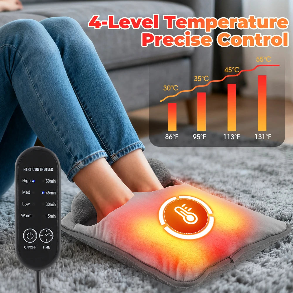 Electric Foot Warmer 4-Level Heated Pad – Soft & Washable