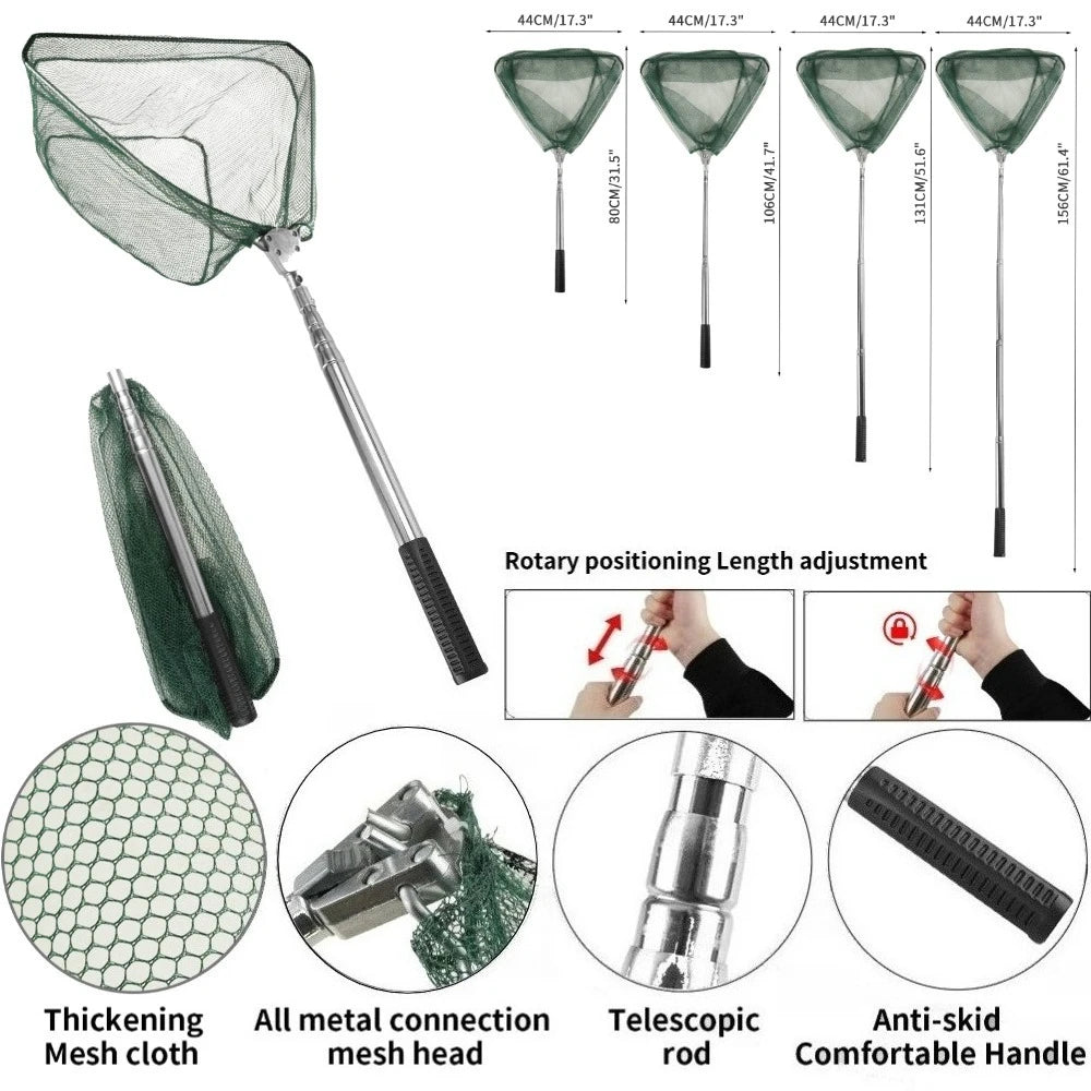 Foldable Fishing Landing Net – Telescoping Stainless Handle