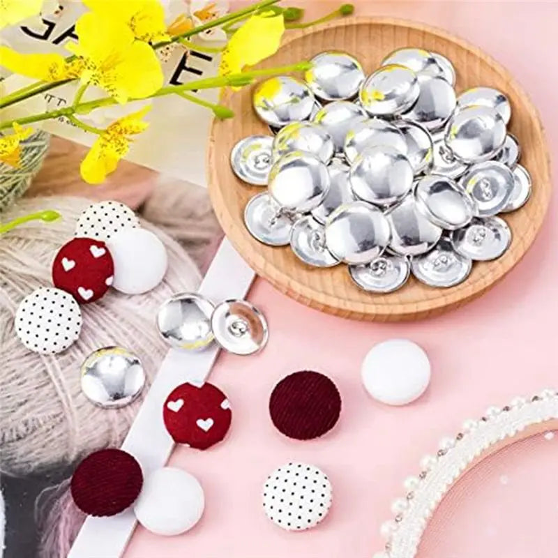 100-Set Silver Metal Button Cover Kit – 22mm Shank Buttons