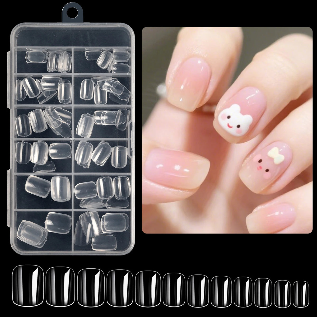 Kids Press-On Nails Kit – Clear Full Cover Fake Nail Tips