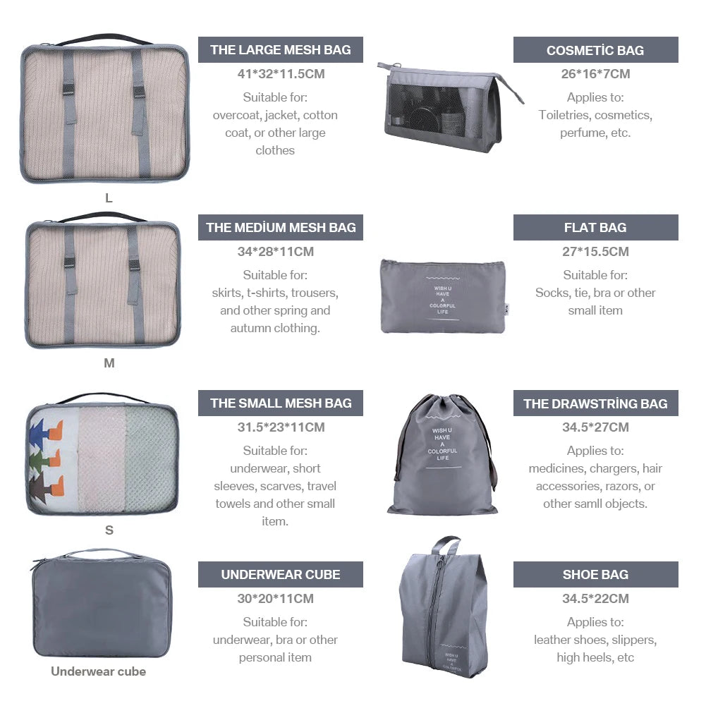 8-Piece Travel Packing Cubes Set – Suitcase Organizer Bags