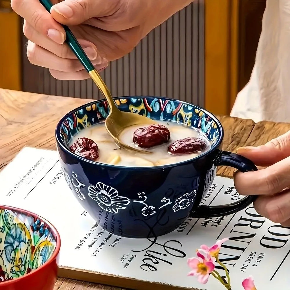 15oz Boho Hand-Painted Ceramic Mug | Microwave Safe