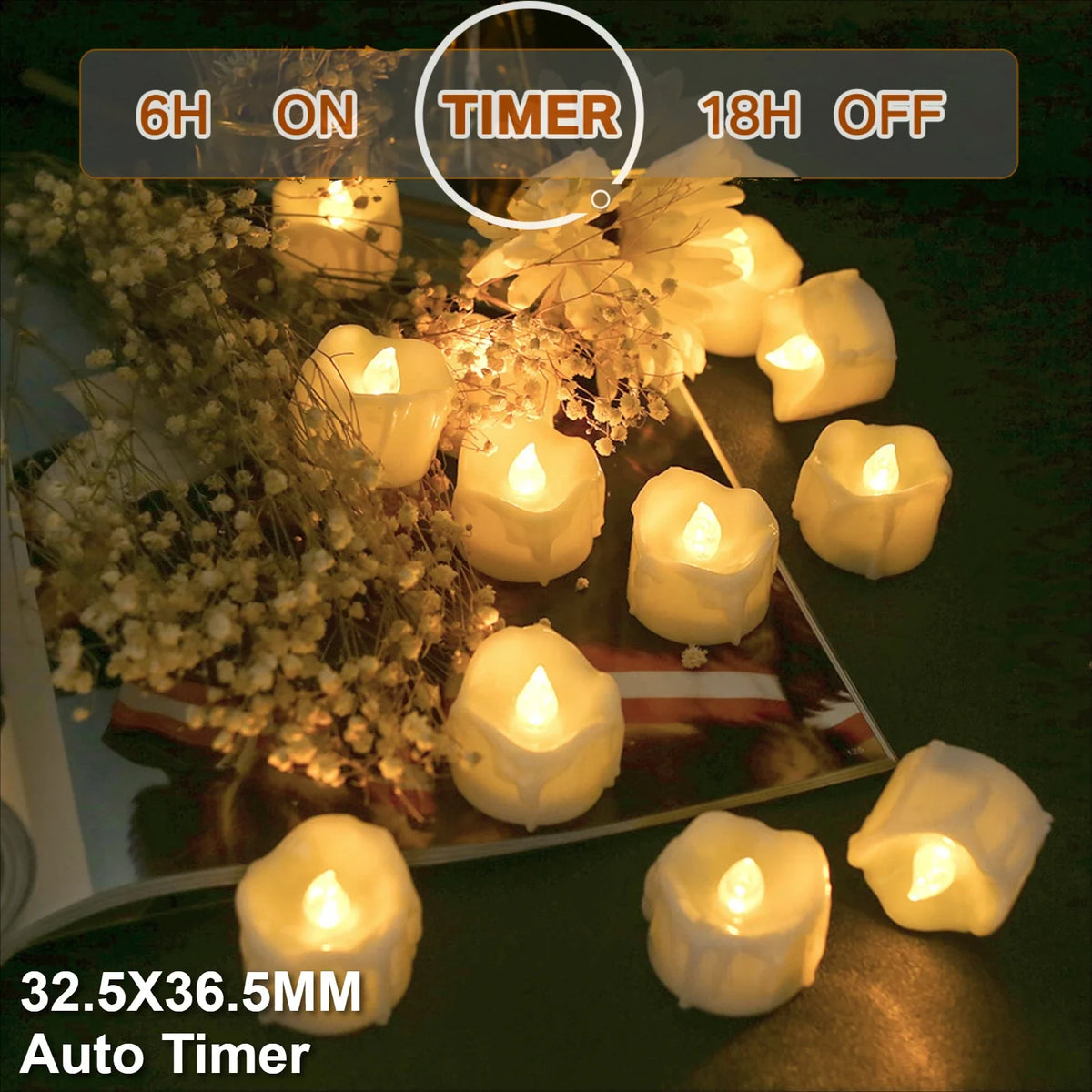 LED Flameless Tea Light Candles – Flickering Battery Operated 12/24 Pack
