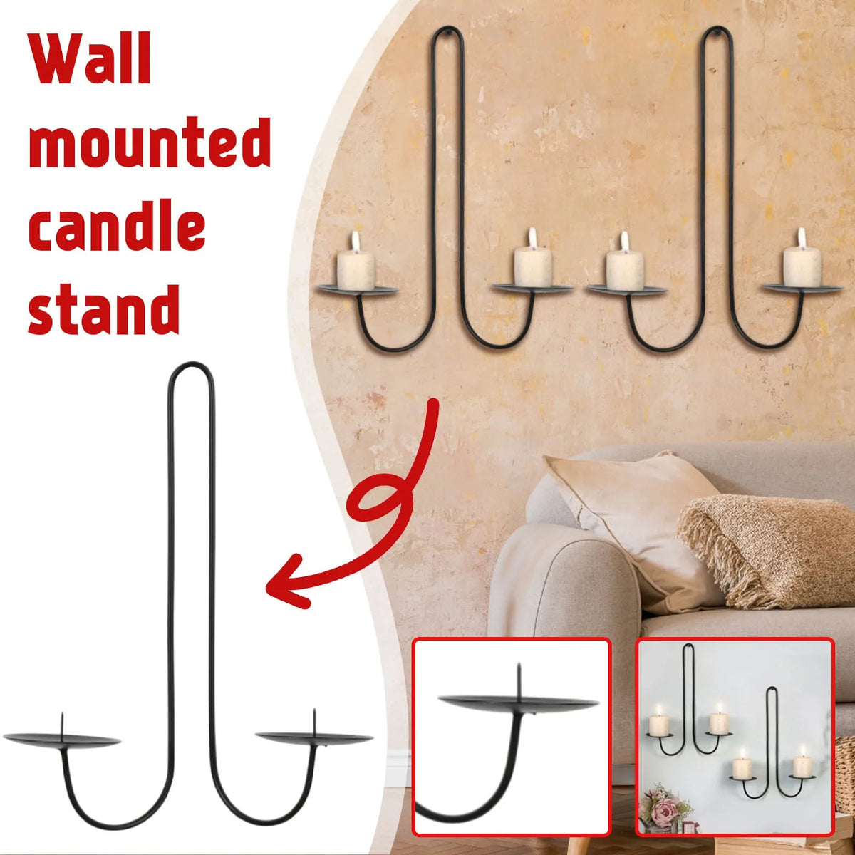 Iron Wall Candle Sconce – Black Wrought Iron Candlestick Holder