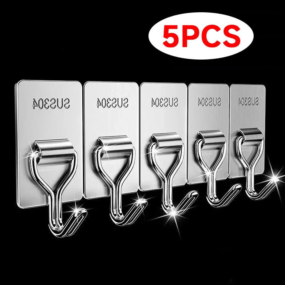 Rotating Self-Adhesive Stainless Steel Wall Hooks – 5 Pack