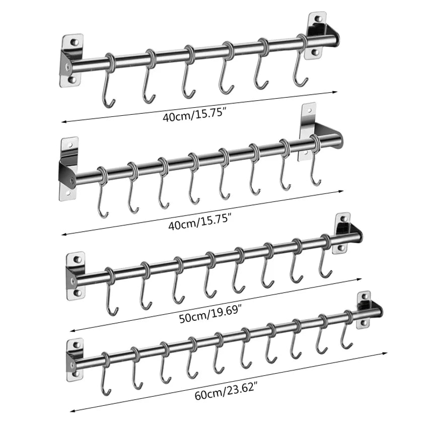 Wall Mounted Stainless Steel Utensil Rack with 6–10 Hooks