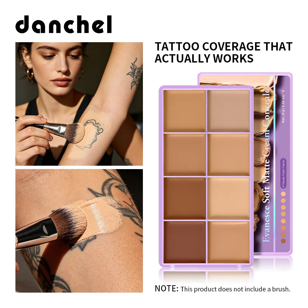 8-Color Full Coverage Matte Cream Concealer Palette + Brush