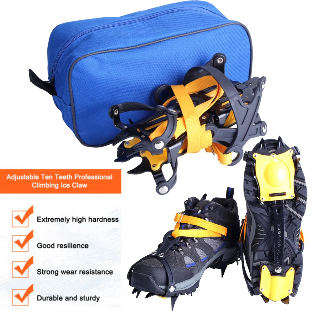 10-Tooth Steel Ice Crampons | Anti-Slip Snow Grips + Bag