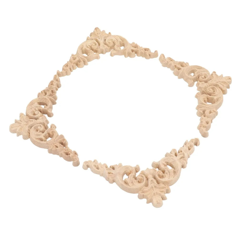 5-Pc Hand Carved Rubber Wood Appliques Onlays – Corner & Strip