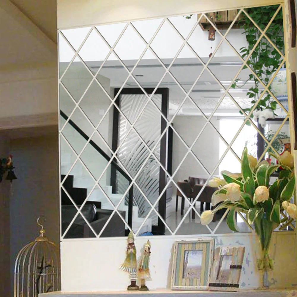 3D Diamond Mirror Wall Sticker Large DIY Home Décor Decal