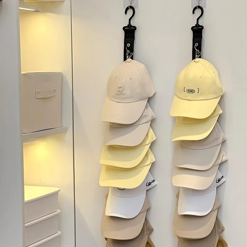 Hat Rack with 8 Clips – Holds 16 Baseball Caps | Space-Saving