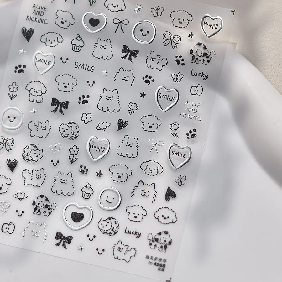 5D Embossed Silver Metallic Nail Art Stickers – Stars & Bows