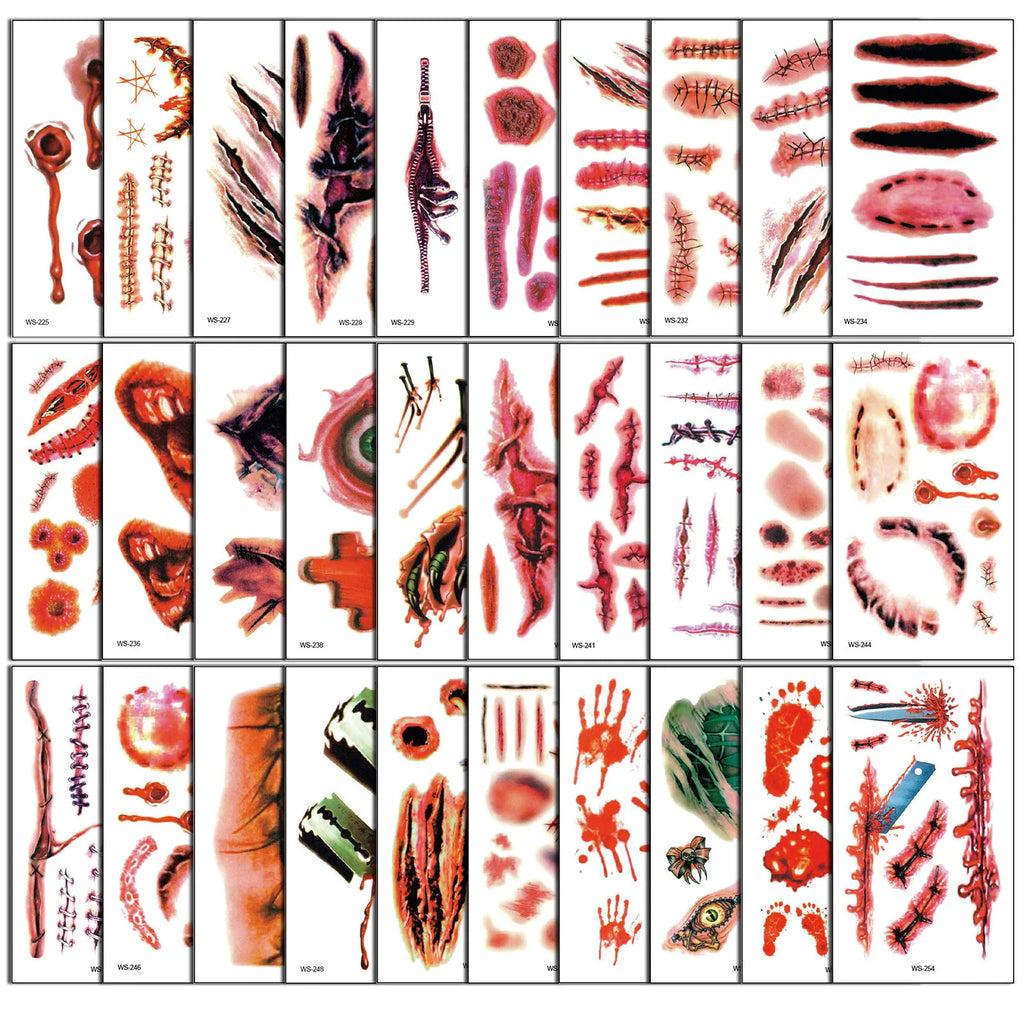 Halloween 3D Scar Temporary Tattoo Stickers – 10 Sheets